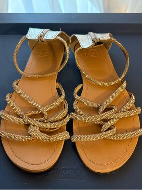 bp Gold Beaded Strappy Flat Sandals